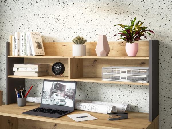 Schreibtischaufsatz >Modultrick< in Grau/ Artisan Eiche Dekor, 139,6x60x25,8cm B/H/T