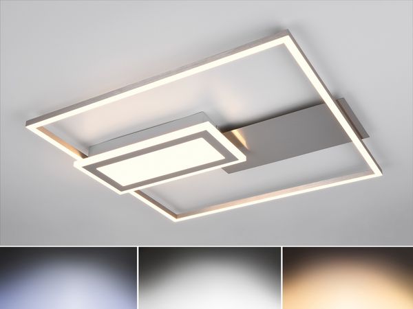 LED Deckenleuchte SPIRO mit Fernbedienung flach Silber, dimmbar, Breite 53cm