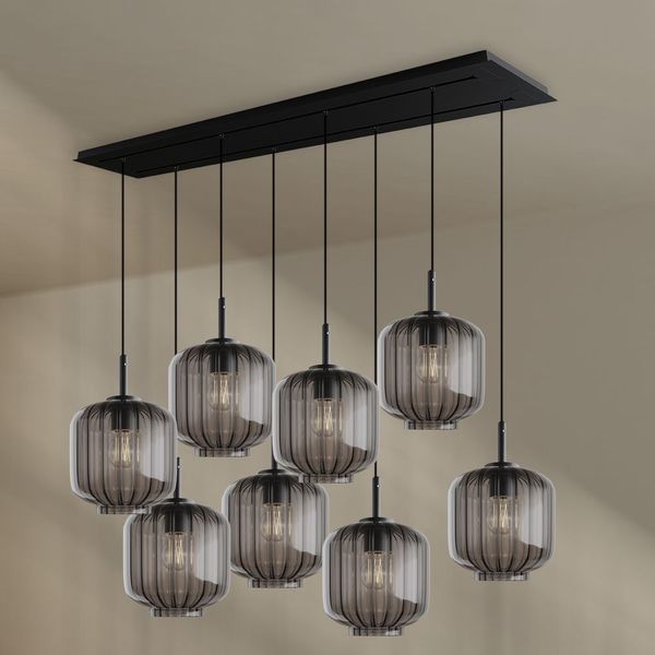 s.luce Velo Esszimmerlampe 8-flammig 160cm 2-reihig Ø 20cm Rauch, Schwarz