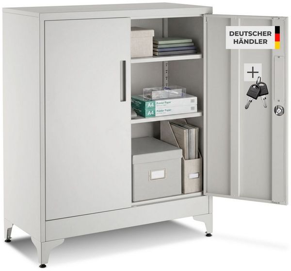 tectake Aktenschrank Dokumentenschrank aus Stahl, Kippschutz, abschließbar, 80x40 x (Komplettset, 1-St, inkl. 2 Schlüssel) 2 verstellbare Zwischenböden, mit Magnetverschluss, höhenverstellbar