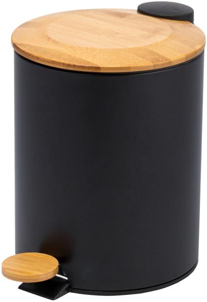 bremermann Kosmetikeimer Mülleimer, Bambus-Deckel, Bad-Abfalleimer, Soft-Close, 5 l schwarz
