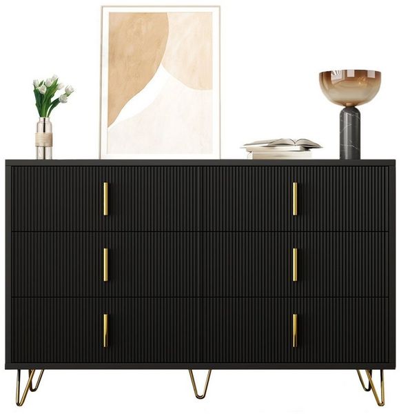 Refined Living Sideboard Kommode mit 6 Schubladen, Aufbewahrungsschrank mit goldene Griffe (120 cmx 77 cm x 40 cm, Modernes Design, 1 St, Hochwertige Materialien, Vielseitige Anwendung), Großer Stauraum, für Esszimmer, Wohnzimmer, Schlafzimmer
