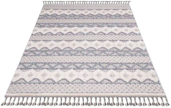 Carpet City Hochflor-Teppich Valencia 728, rechteckig, Höhe: 20 mm, Läufer, Boho-Stil, 3D-Effekt, Relief, Hoch-Tief-Struktur, mit Fransen