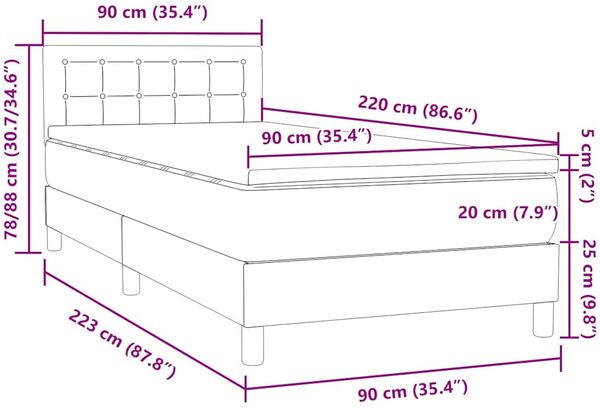 vidaXL Boxspringbett mit Matratze Dunkelgrau 90x220 cm Samt 3316624 Bild 12