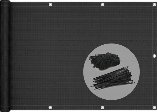 VOUNOT Balkon Sichtschutz 90x600 cm, Balkonbespannung Balkonsichtschutz für Terrasse und Zaun, HDPE Gewebe, UV-Schutz, Wetterfest, Schwarz