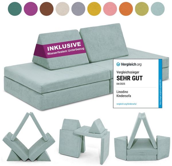 Linodino Kindersofa Spielsofa I aus Schaumstoff Bausteine I Spielcouch für Kinder, Wasserfeste Unterbezüge, Waschbare Chenille Bezüge 30°