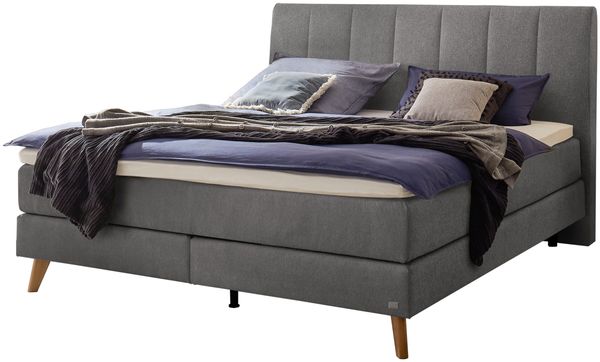 Fernanda Boxspringbett grau Eiche MassivholzPolyester/Polyamid/Viskose 214cm x 163cm x 115cm