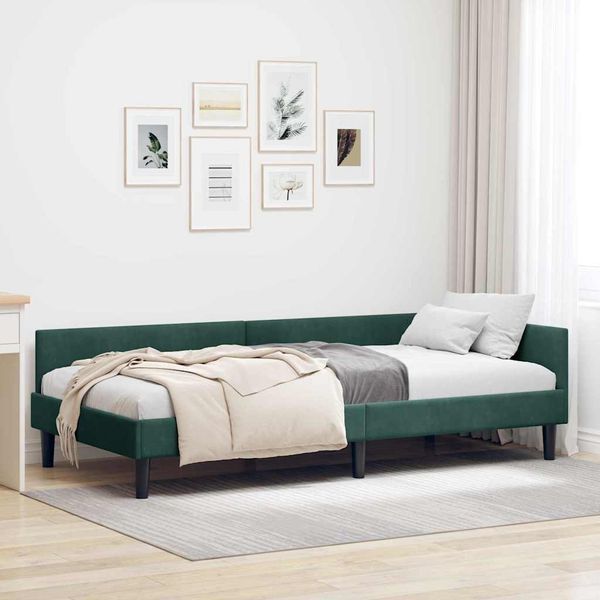 vidaXL Eckbettgestell mit Kopfteil Dunkelgrün 90 cm x 190 cm Samt 42016146