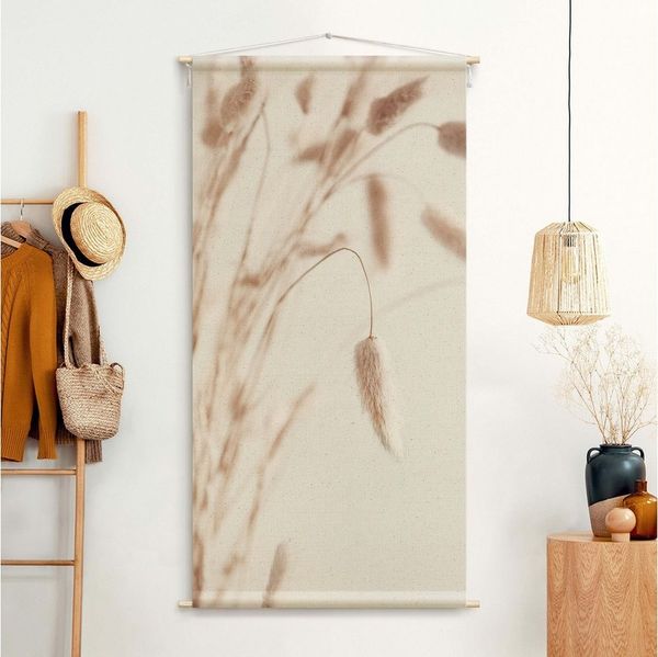 Bilderdepot24 Wandteppich modern Landhaus Gräser beige, rechteckig, Höhe: 2.6 mm, großes Wandbild aus Natur-Baumwolle Wandbehang Stoffbild Tuch Wollseil