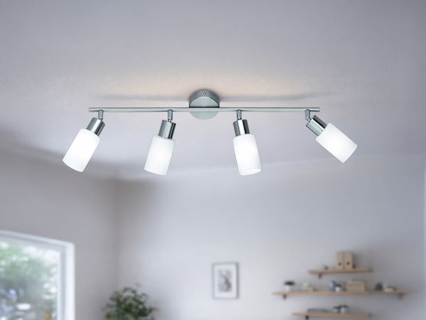 Deckenstrahler MARS 4-flammig Silber mit Glas Lampenschirmen Weiß, Breite 60cm