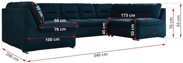 Ecksofa, Sofa big XXL, Wellenfedern, Wohnlandschaft XXL, mit Schlaffunktion - COMODO U - Dunkelblau Velours - Topper T25 Bild 7