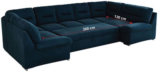 Ecksofa, Sofa big XXL, Wellenfedern, Wohnlandschaft XXL, mit Schlaffunktion - COMODO U - Dunkelblau Velours - Topper T25 Bild 8