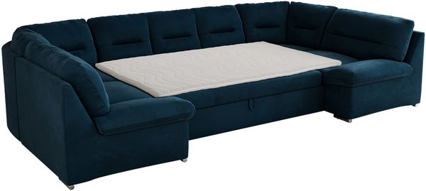Ecksofa, Sofa big XXL, Wellenfedern, Wohnlandschaft XXL, mit Schlaffunktion - COMODO U - Dunkelblau Velours - Topper T25 Bild 5