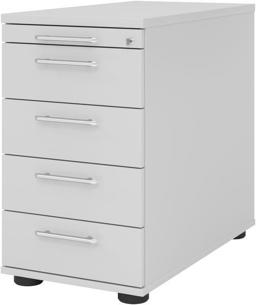 bümö Schreibtisch Schrank abschließbar, Schubladenschrank Holz in grau, Container mit Schubladen - Schubladen Schrank Büro, Schreibtisch Container od. Schreibtisch Kommode mit Relinggriffe, SC50-5-5-RE
