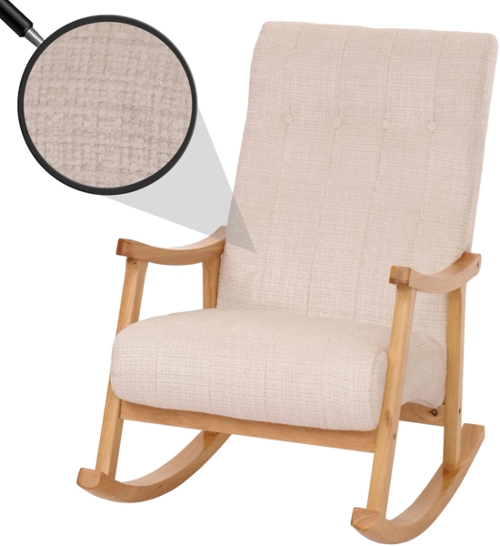 Schaukelstuhl HWC-K10, Relaxsessel, Holz FSC® Stoff/Textil Chenille (465g/m²) ~ creme, Gestell natur