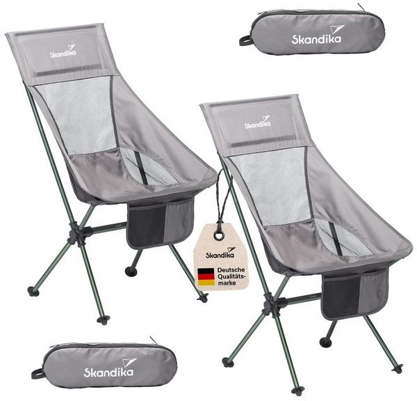 Skandika Campingstuhl 2er-Set Compact, Klappstuhl, Gartenstuhl, Faltstuhl, Outdoor, Balkon (Organizer-Tasche, Cool-Mesh-Einsätze, Kunststofffüße mit Schutztellern), bis 150 kg, klein, leicht, Anglerstuhl, stabil, gepolstert, Camping