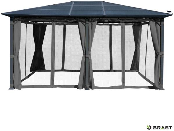 Brast Alu-Pavillon Premium 3.6x4.8 m grau, festes Dach, wasserdicht inkl. Moskitonetz