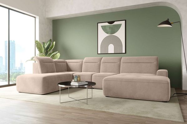 99rooms Wohnlandschaft Elvaro, Sofa, U-Form, Bezug aus Velours PALLADIUM, mit elektrischer Sitztiefenverstellung