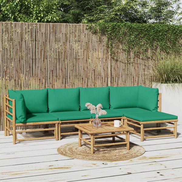 vidaXL 6-tlg. Garten-Lounge-Set mit Grünen Kissen Bambus 3155168