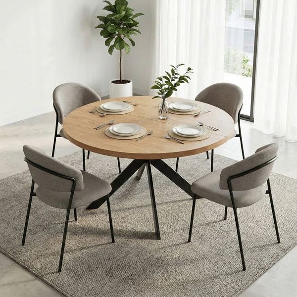 Jiexi Essgruppe Tisch- und Stuhlset, Runder Esstisch (115×75 cm) mit 4 Stühlen