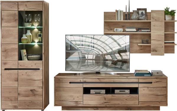 Wohnwand Wohnzimmerschrank BELLANO HH80 Viking Oak Nature mit LED