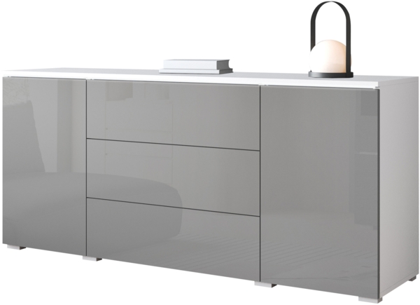 Kommode Doppo 150 (Farbe: Weiß / Grau Hochglanz, mit weißer LED Beleuchtung)