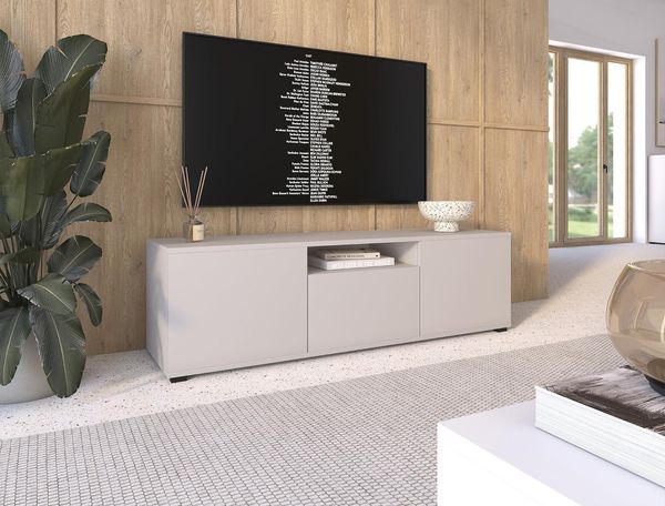 TV-Schrank Masimo 150 cm, TV Lowboard mit vier Regalen, auf niedrigen Füßen, Schrank fürs Wohnzimmer, Push-to-Open - Kaschmir, 42 x 40 x 150 cm