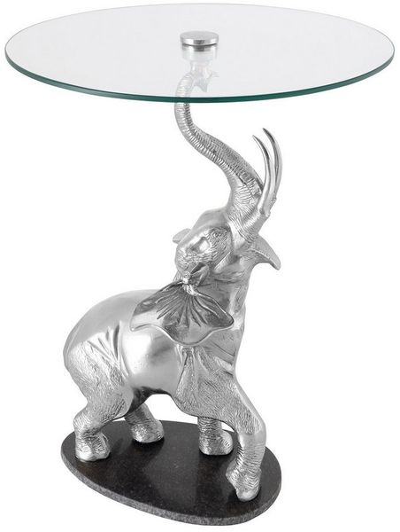 riess-ambiente Beistelltisch ELEPHANT 80cm transparent / silber (Einzelartikel, 1-St), Wohnzimmer · Glas · Metall · Marmor · rund · Skulptur · Modern Design