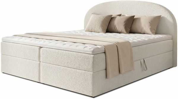 Boxspringbett Cloud mit 2 Bettkästen, Doppelbett mit Bonell-Matratze und Topper, Polsterbett in weichem Bouclé-Stoff, Bett, Bettgestell für Schlafzimmer (Weiß (Coral 70), 180 x 200 cm) Bild 2