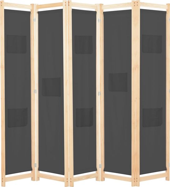 vidaXL 5-teiliger Raumteiler Grau 200 x 170 x 4 cm Stoff 248177