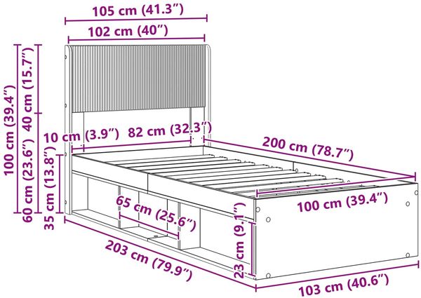 vidaXL Bettgestell mit Stauraum und Kopfteil Geräucherte Eiche 3414247 Bild 10