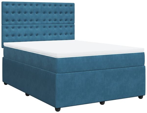 vidaXL Boxspringbett mit Matratze Blau 140x200 cm Samt 3294674 Bild 3