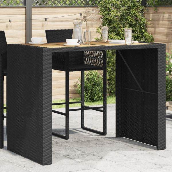 Gartentisch, Bartisch mit Holzplatte Schwarz 145 x 80 x 110 cm Polyrattan