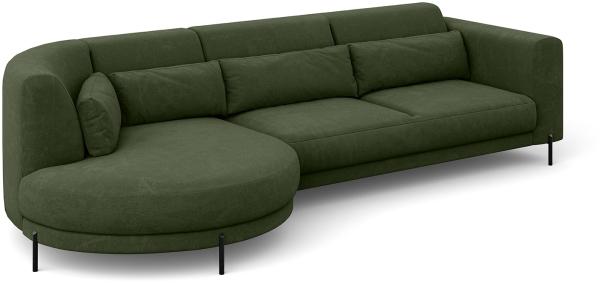 MEBLINI Ecksofa mit Kissen und Metallbeinen - Abgerundetes Sofa - Couch L-Form - Eckcouch - Wohnlandschaft - BOBBY - 319 x 159 x 89 cm Links - Grün Samt