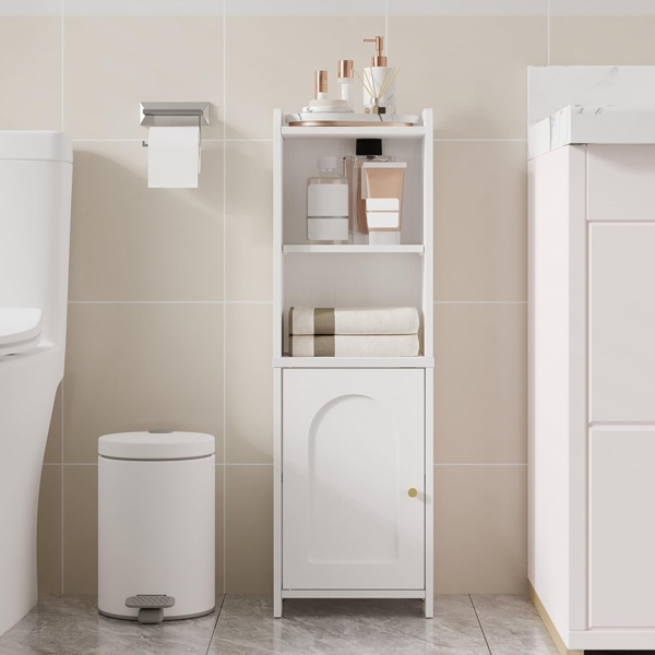 Badezimmerschrank, Toilettenschrank mit Türen, Badschrank, schmales Badregal, Verstellbare Ablagen, platzsparend, für Badezimmer, Wohnzimmer, 20 x 25 x 80 cm, Weiß