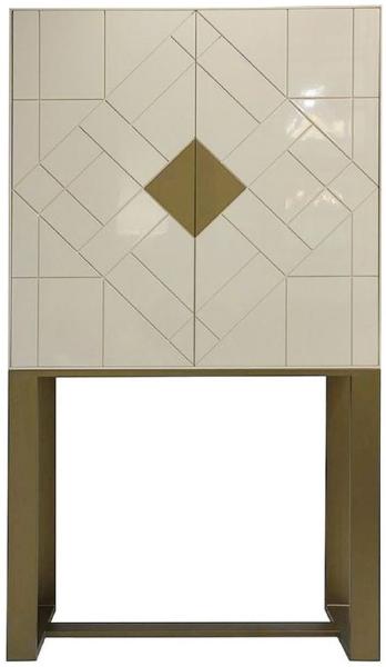 Casa Padrino Designer Wohnzimmerschrank Creme / Messing 100 x 40 x H. 180 cm - Wohnzimmer Möbel - Luxus Qualität