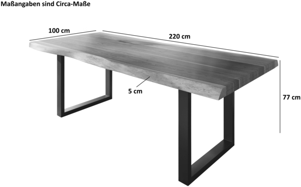 Esstisch Baumkante massiv Akazie Nussbaum 220 x 100 U-Gestell schwarz ATLAS 140115955 Bild 5