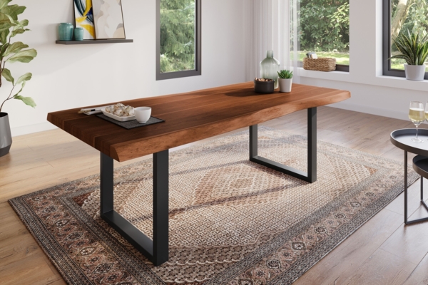 Esstisch Baumkante massiv Akazie Nussbaum 220 x 100 U-Gestell schwarz ATLAS 140115955 Bild 2