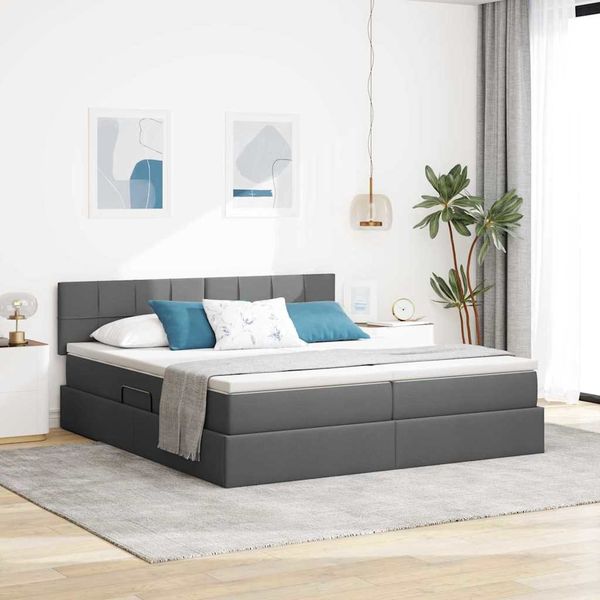 vidaXL Bett mit LED-Lichtleisten Dunkelgrau 200 x 200 cm Stoff 3371568