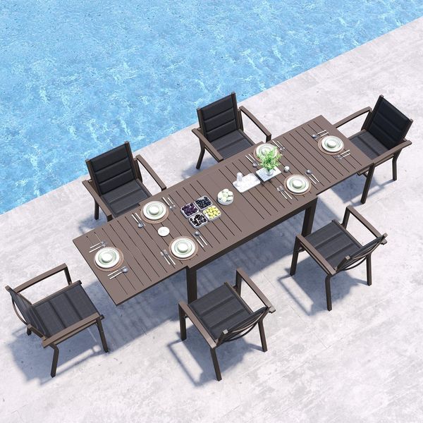 JUMMICO Gartenmöbel 6 Personen Set stapelbar mit Textilpolster & einfach Montiert, Aluminium, Braun