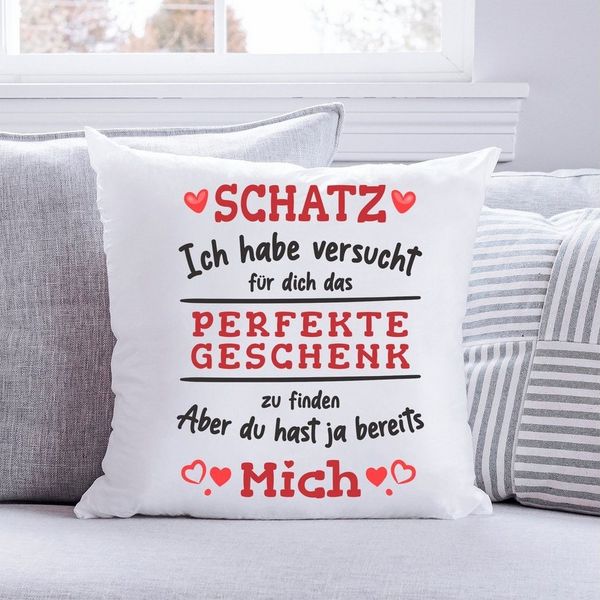 GRAVURZEILE Zierkissen mit Spruch - Das Perfekte Geschenk - Für Familie & Freunde -, starke Farben ohne verblassen - Schatz - ohne Füllung