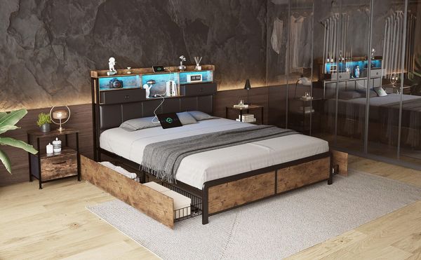 Furnishings Home Polsterbett Eisenbett (Set, Bett), Hausbett, mit Schubladen, mit LED-Licht, mit USB-Anschluss