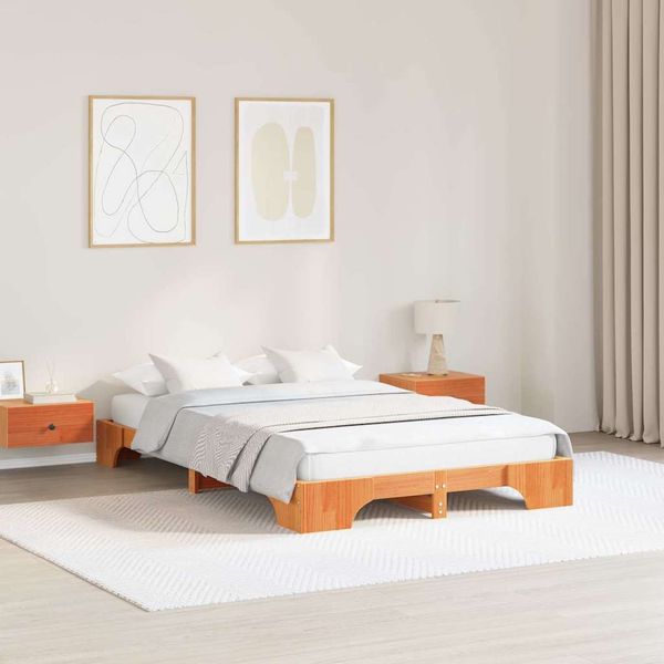 vidaXL Bettrahmen Wachsbraun 140 x 190 cm Massives Kiefernholz 872868