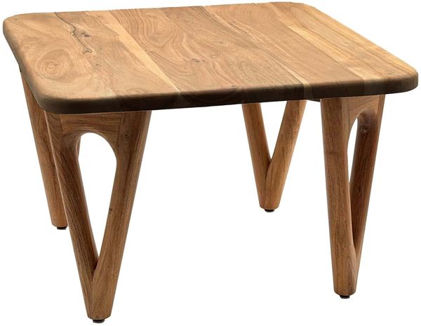 Couchtisch Akazie Massivholz 60cm - Wohnzimmertisch Quadratisch - Sofatisch Holz Modern - Design Loungetisch mit abgerundeten Ecken Landhaus Handmade