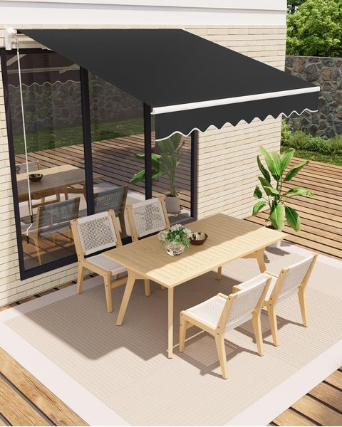 Garveelife Gelenkarmmarkise 350 x 250 cm, UV40+ & wasserabweisend, mit Kurbel & Wandhalterung Länge + Winkel einstellbar, Markise für Terrasse & Balkon, Sonnenschutz Balkonmarkise Gelenkmarkise
