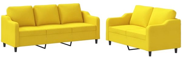 vidaXL 2-tlg. Sofagarnitur mit Kissen Hellgelb Stoff 3201839 Bild 2