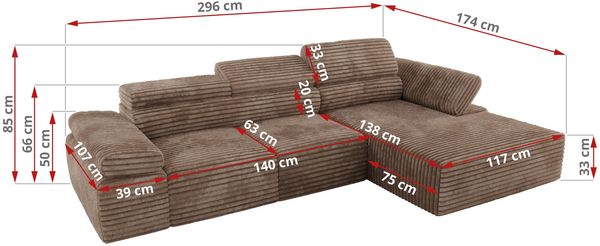 Mks Möbel 'RILASSO' Ecksofa, mit Relax-funktion, Elektrisch verstellbarer Sitz, L-förmige Ecke mit Armlehnen, Wellenfeder, Braun, Cordstoff, links Bild 6