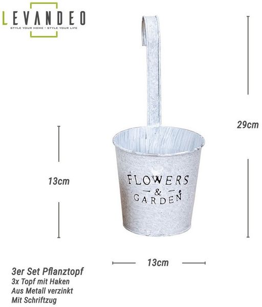 Levandeo® Kräutertopf, 3er Set Hängender Blumentopf Metall Pflanztopf Vintage Shabby Chic