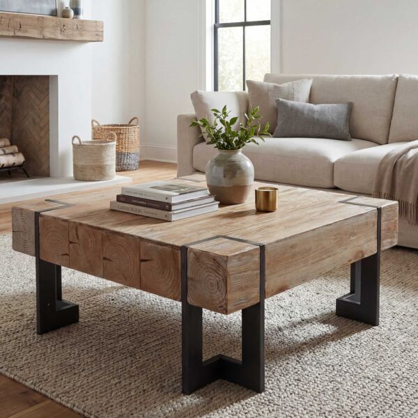 Couchtisch HWC-A15, Tanne Holz rustikal massiv ~ naturfarben 60x60 cm
