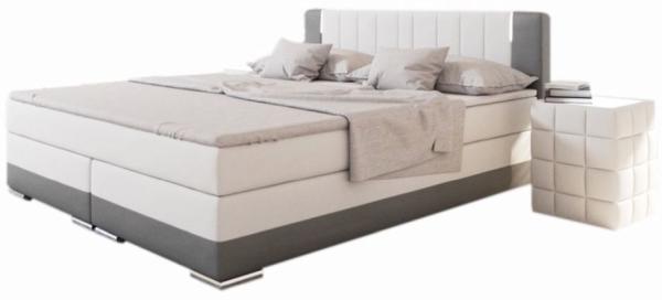 SalesFever Boxspringbett mit LED, Kunstleder weiß/ grau, 180 x 200 cm